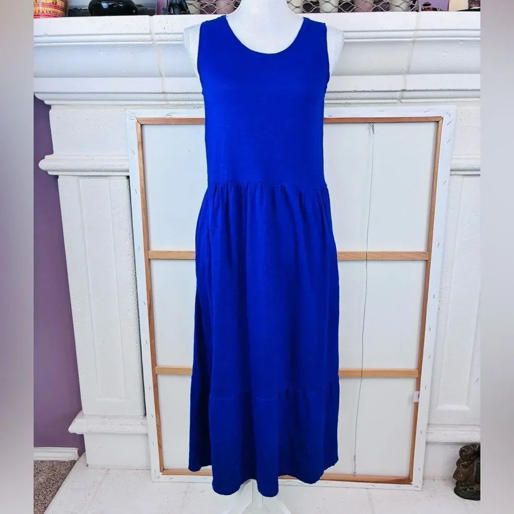 Eileen Fisher Organic cotton Purple Blue Maxi Dress w/pockets over Size 4